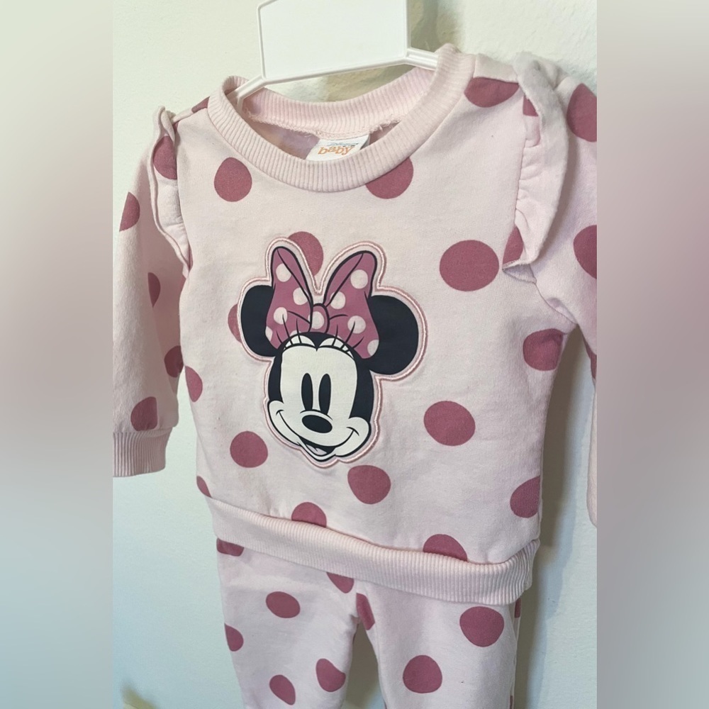 3/$30 Disney Baby Girl Pink Polkadot Minnie Mouse Sweater Set